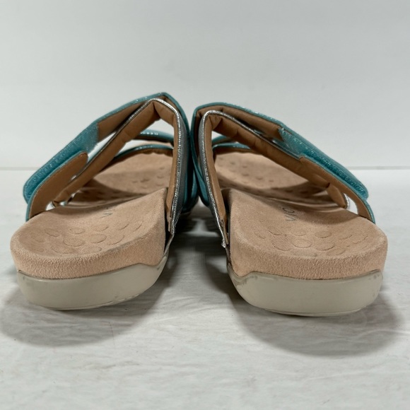 Vionic Hadlie Porcelain Blue Silver Patent Leather Slide Sandals Women's 8.5 - Picture 5 of 11